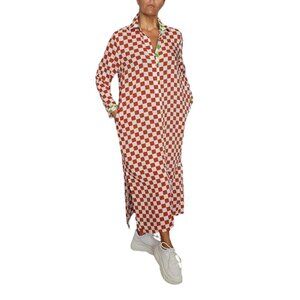 Women's Red White Checkered Shirt Dress with Green Belt Size US 8 to US 14